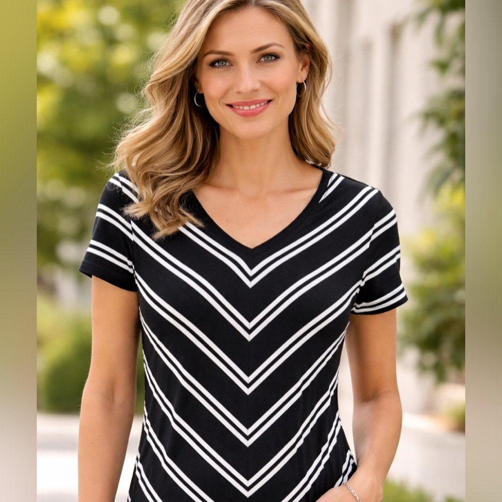 Talbots Black and White Striped Women's Top